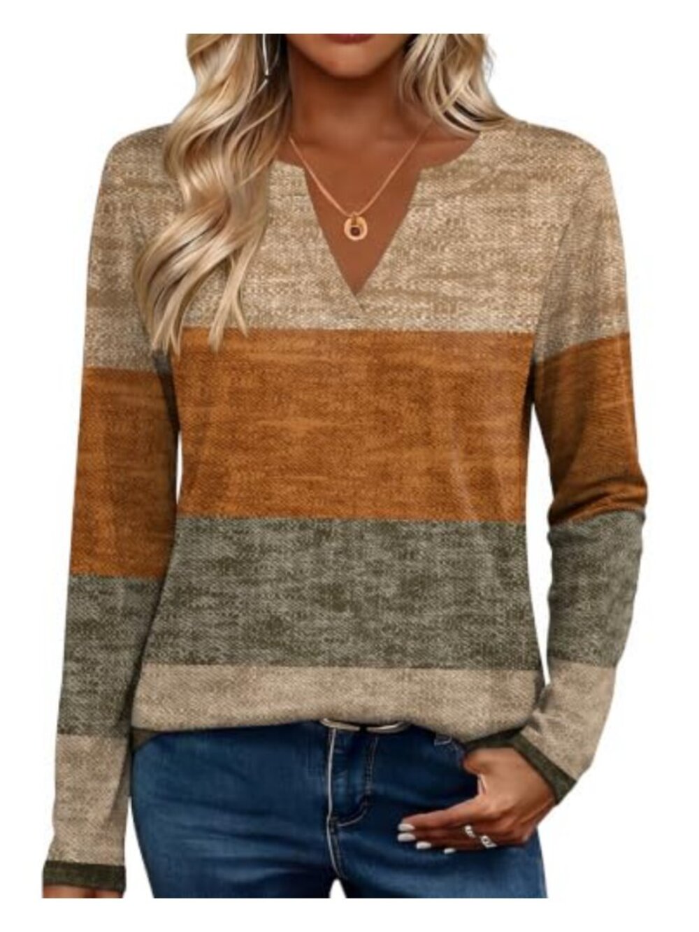 Womens Long Sleeve V Neck Tee Soft Stretch Casual Work Tunic Top